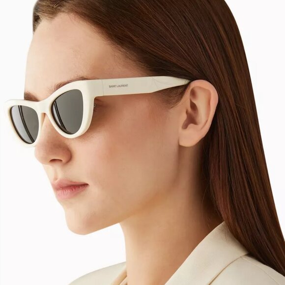 NEW SL676 008 SAINT LAURENT SUNGLASSES WOMEN IVORY SQUARE EYEWEAR - Picture 1 of 4